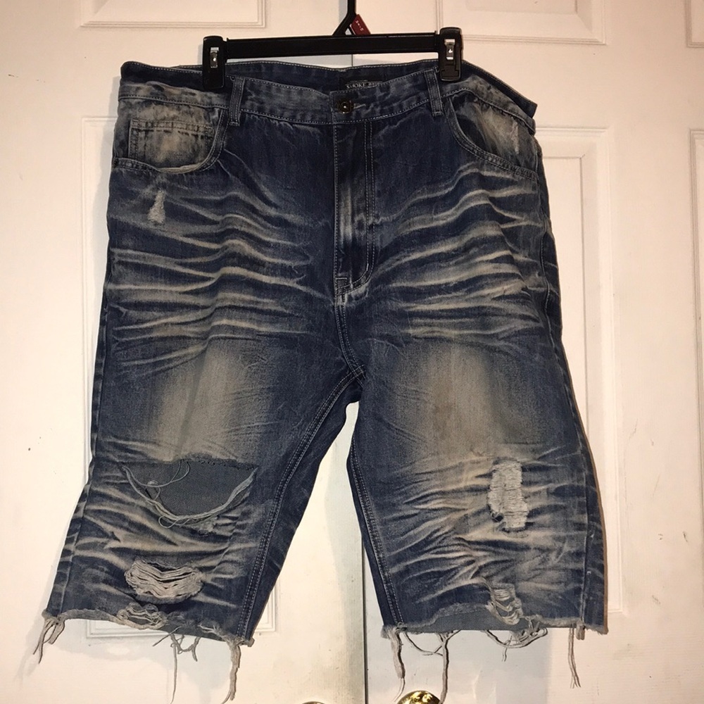 Men’s Distressed Blue Denim Shorts